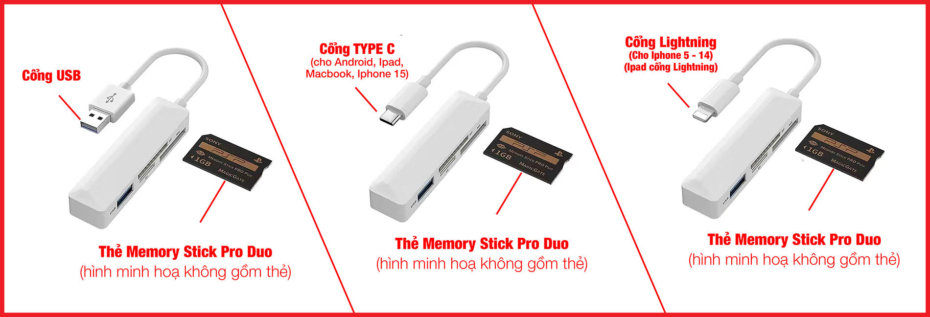 Đầu đọc thẻ nhớ Memory Stick Pro Duo cho điện thoại iphone, android, máy tính, macbook